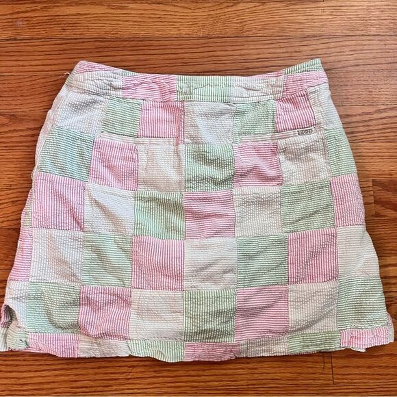 Izod Golf Plaid White Pink Green Seersucker Women's size 6 Skort Skirt - Picture 6 of 9